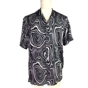 Denim & Flower Ricky Singh Shirt Men M Black White Geometric Rayon Hawaiian Camp
